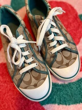 3 for $50 🌹Coach Y2K Signature Canvas Low-Top Sneakers in Khaki/Teal